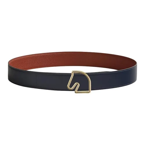 HERMES Tete de Cheval Smooth Clasp Телячья кожа Латунь Кожаные ремни Мужской Синий Ширина 3,8 см