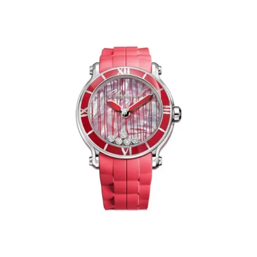 CHOPARD HAPPY DIAMONDS Collection Кварцевый механизм Женские часы 42 мм Красный циферблат Корпус из нержавеющей стали Резиновый ремешок