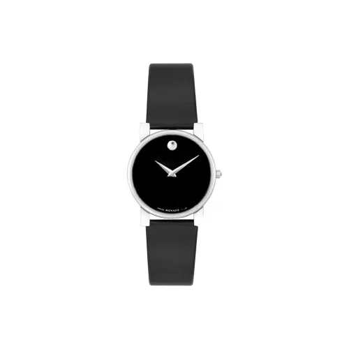 MOVADO Кварцевый механизм Женские часы 25 мм Черный циферблат Корпус из нержавеющей стали Ремешок из коровьей кожи