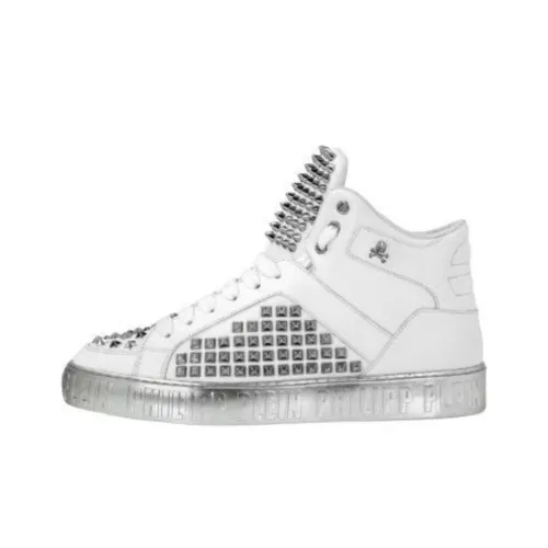 PHILIPP PLEIN MID Топ Скейтборд Кроссовки Унисекс Серебристо-Белый