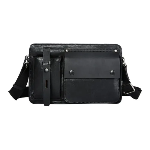 DOSRFINI Сумка через плечо из коровьей кожи стандартная мужская черная