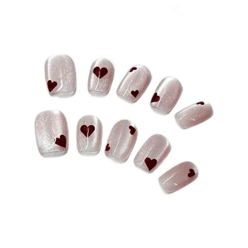 T Z Велюр Сердце Handcrafted False Nail Укороченный Квадрат Искрящийся Матовый Pure Desire 16мм