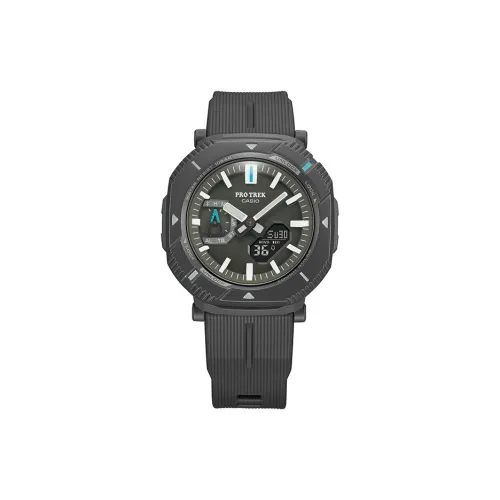 CASIO Кварцевый механизм Унисекс Коллекция PRO TREK Двойной циферблат Часы 50,3мм*46мм*13,6мм Черный
