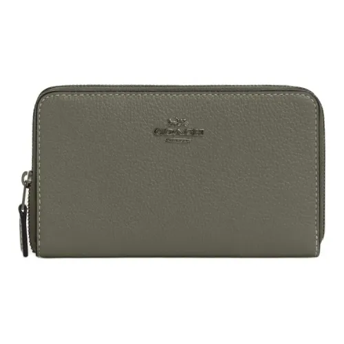 COACH Id Zip Wallet из галечной кожи средний женский армейский зеленый
