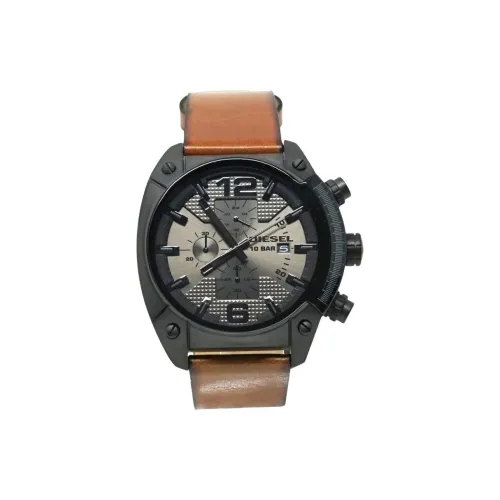 DIESEL Наручные часы Кварцевый механизм Кожаный ремешок 48 мм Черный циферблат Мужские часы