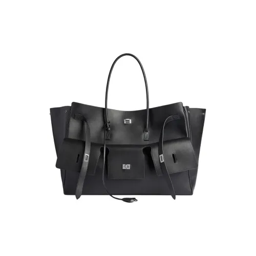 Balenciaga Тисненая Гладкая Коровья Кожа Тоут Сумка Сумка для покупок Сумка Сумка через плечо Женская Черная