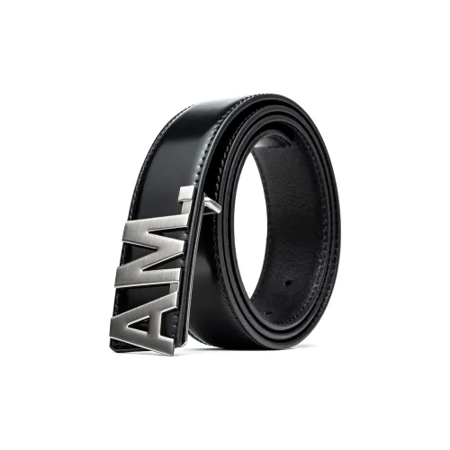 Anthony Miles Гладкая отделка ремни из крупнозернистой текстуры коровья кожа мужской черный 3,4 см