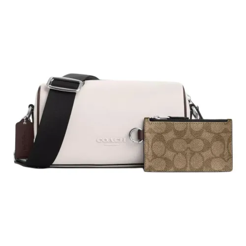 COACH Телячья кожа с покрытием холст сумка через плечо маленький мужской мел коричневый кленовый