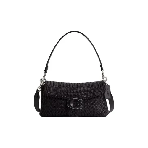 COACH Soft Tabby Ткань Вязаная Кожа Портативная Сумка через плечо Сумка на плечо Женская Черная
