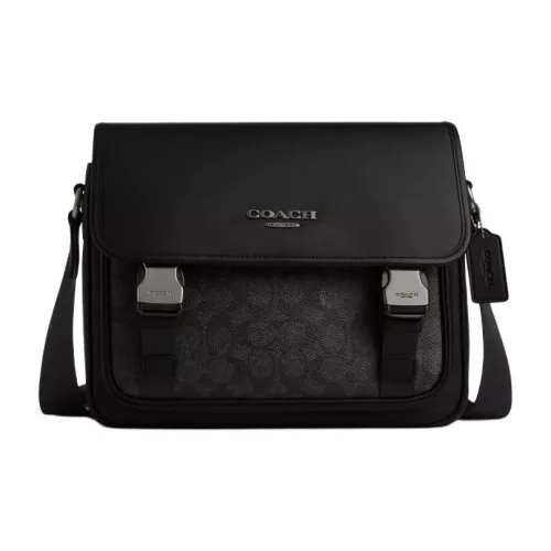 COACH Racer Покрытый холст с гладкой телячьей кожей курьерская сумка сумка через плечо мужская угольно-серый