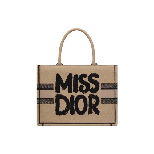 DIOR Вышивка Тоут Сумка Сумка для покупок Сумка среднего размера Женская Черная и Бежевая