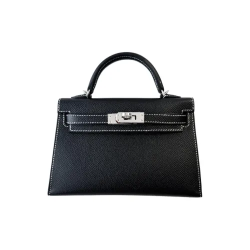 HERMES Mini Kelly 2nd Generation Эпсомская кожа Сумка Kelly Сумка Женская Белая и Черная Шов