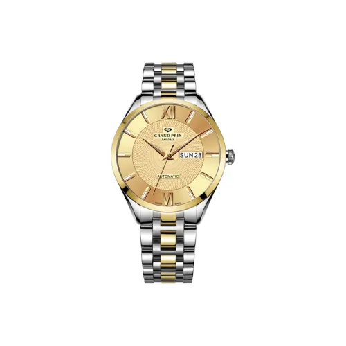 GRAND PRIX Кварцевый механизм Унисекс Часы Золотой циферблат Корпус из нержавеющей стали Ремешок из нержавеющей стали Металл