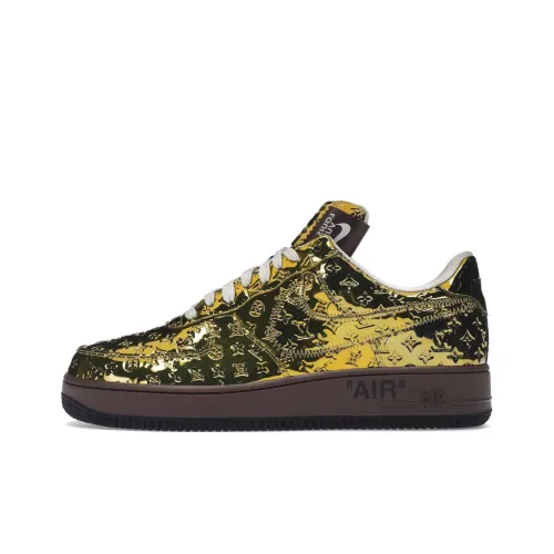 LOUIS VUITTON x Nike Air Force 1 Slip Resistant Abrasion Resistant Low Топ Скейтборд Кроссовки Унисекс Золотой