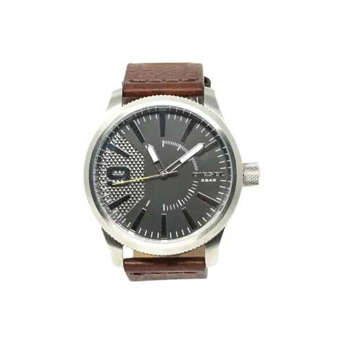 DIESEL Мужские часы Кварцевый механизм Кожаный ремешок 46 мм Черный циферблат