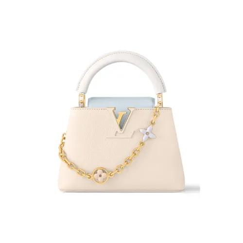 LOUIS VUITTON Capucines Taurillon Коровья кожа Сумка через плечо Сумка Мини Женская Бежевая и Синяя