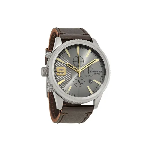 DIESEL Наручные часы Кварцевый механизм Кожаный ремешок 50 мм Серый циферблат Мужские часы