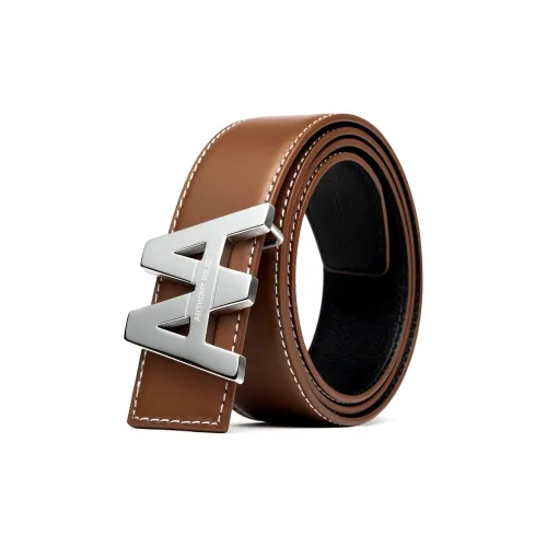 Anthony Miles Нержавеющая сталь Пряжка-пластина Гладкая поверхность Телесный Коровья кожа Ремни Мужской Желтый Коричневый 3,7 см