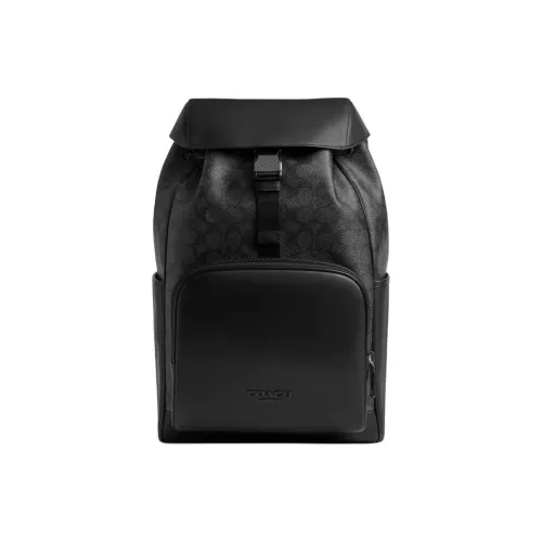 COACH Racer Покрытый холст с гладкой телячьей кожей рюкзак среднего размера мужской угольно-серый