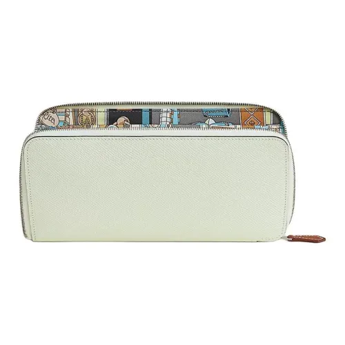 HERMES Silk'In Эпсомская кожа Combined с BARENIA Телячья кожа Кошелек Женские Шепот Зеленый Meyer Серый Paradise Синий