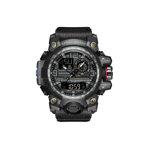 BENKEN Черный воин Электронный Механизм Смола Ремешок Часы Мужские часы Черный циферблат