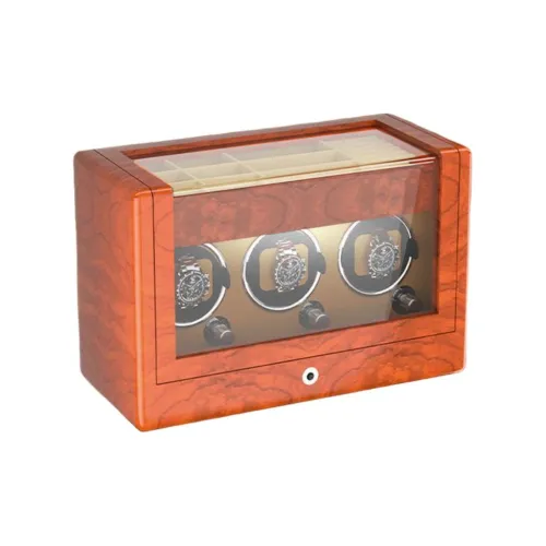 Brilliant Топ Opening Хранение Шкатулка для украшений 3 Отделение для часов Ручка Позиционирование стиля Watch Winder Красный Падук Цвет Черный Унисекс