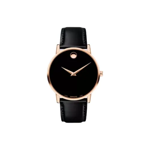 MOVADO Museum Series Мужские часы Кварцевый механизм Циферблат 40 мм Черный корпус Нержавеющая сталь Кожаный ремешок