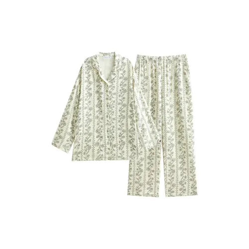 Same Language Пижамный комплект Женские Бумажно-белый с Черной Хризантемой