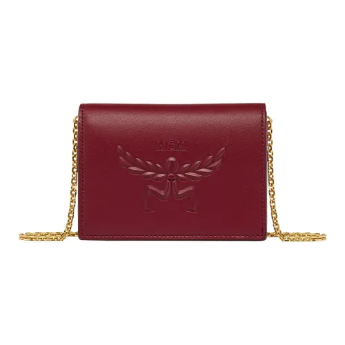 MCM Сумка через плечо из коровьей кожи маленькая женская бордового цвета