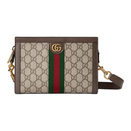 GUCCI Ophidia Supreme Холст с кожей Обметка Одно плечо Через плечо Клатч Экстра мини Женский Бежевый Эбеновый