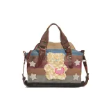 Коричнево-красный, синие полосы, медведь, цвет холста, сумка-тоут