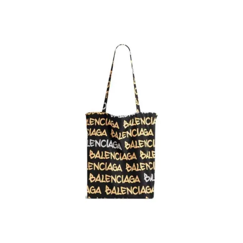 Balenciaga Нейлоновая сумка-тоут сумка для покупок сумка через плечо среднего размера женская черная и желтая