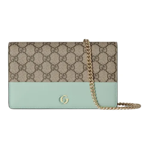 GUCCI GG Marmont Supreme Холст с кожей Комбинированный Сумка через плечо Кошелек Женские Эбеновый Светло-зеленый