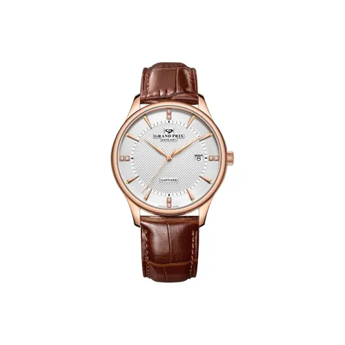 GRAND PRIX Механические часы Унисекс Серебристый циферблат Кожаный ремешок из коровьей кожи