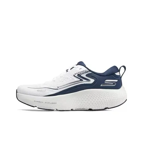Skechers Go Run Max Road 6 Устойчивый к истиранию Низкий Топ Тренировочные Беговые кроссовки Мужские Белый Синий