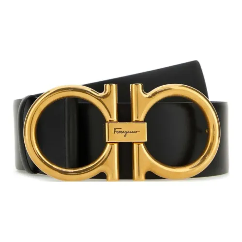 FERRAGAMO Логотип Emblem двойная кольцевая пряжка телячья кожа кожаные ремни женский черный ширина 5,5 см