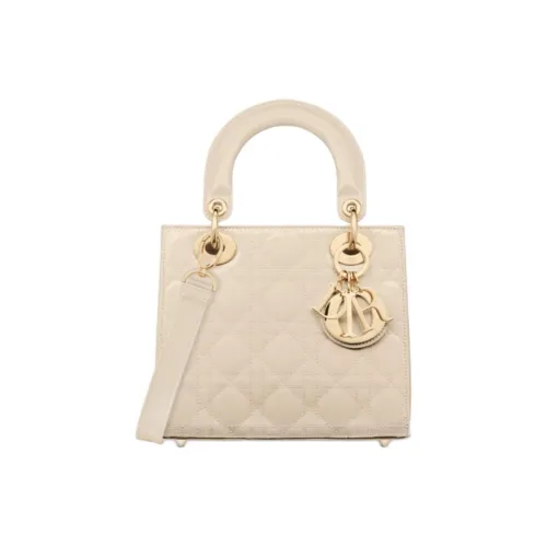 DIOR Lady Dior Лакированная кожа Телячья кожа Сумка Lady Dior Сумка через плечо Сумка Маленькая Женская Серый Белый