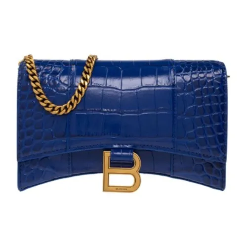 Balenciaga HOURGLASS Крокодил Тисненая кожа Сумка через плечо Кошелек Женские Синий