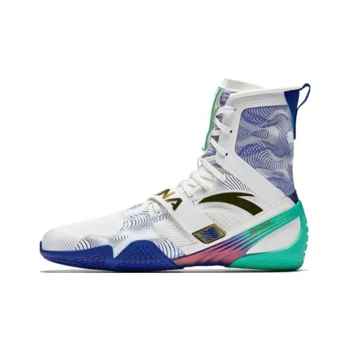 ANTA Тренировочные кроссовки High Top Папирус Белый/Азур Синий/Нефритовый Зеленый/Металл Золото Унисекс