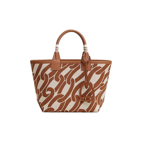 HERMES Plume Холст Swift Телячья кожа Тоут Сумка Сумка для покупок Сумка Женская Светлый Умбра Бежевый Золото