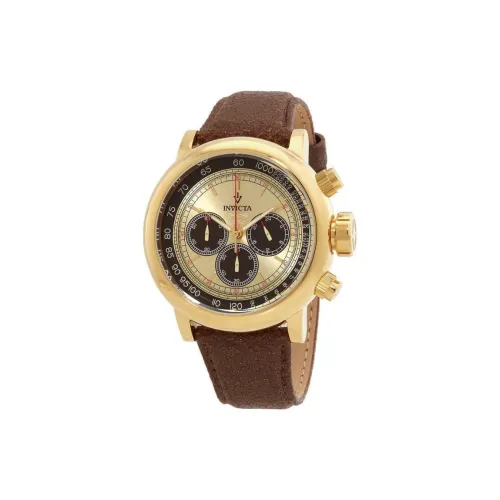 INVICTA Мужские часы Кварцевый механизм Коровья кожа Ремешок 48 мм Золотистый циферблат