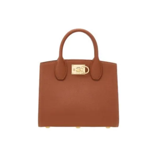 Ferragamo Studio Series Телячья кожа Коробка Сумка Сумка через плечо Сумка Маленькая Женская Коньяк