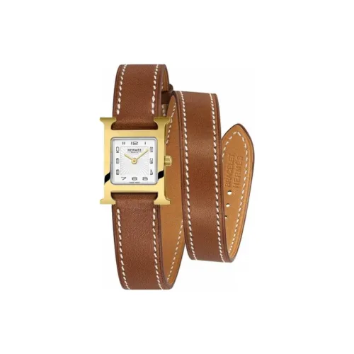 HERMES H Hour Наручные часы Кварцевый механизм Кожаный ремешок 17 мм Белый циферблат Женские часы
