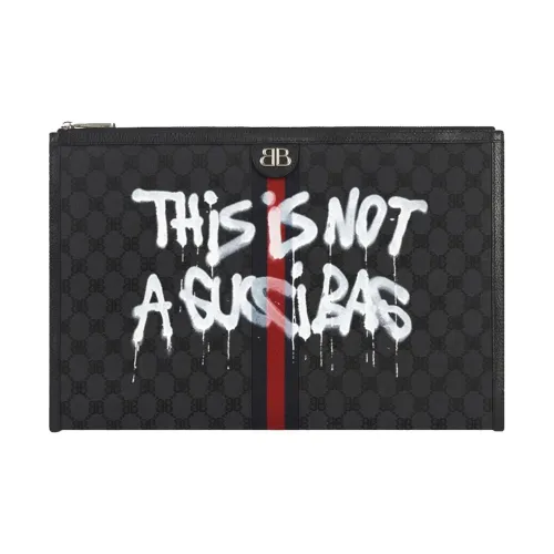 GUCCI Balenciaga Коллаборация Холст с кожей Ноутбук Сумка Унисекс Черный