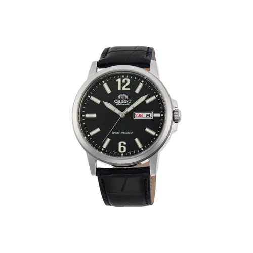 ORIENT Автоматический Ручной Механизм Кожаный Ремешок Часы Мужские Черный Циферблат