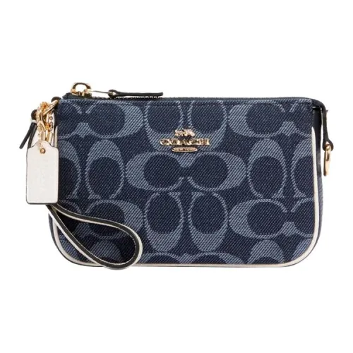 COACH Nolita Жаккардовая ткань с кожаными вставками Маленькая сумочка Сумка через плечо Клатч Сумка на запястье Сумка мини Женская Джинсовый синий