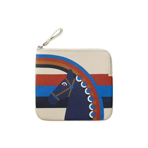 HERMES Carre Pocket Телячья кожа Кошелек Женские Бетон Синий Чернила