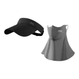 [Двухкомпонентный комплект] Черная шляпа + Темно-серая маска для лица из ледяного шелка