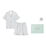 [Подарочная коробка комплект] Рубашка с коротким рукавом + шорты (серебристо-серый) сливовый и бамбуковый узор мужская одежда комплекты