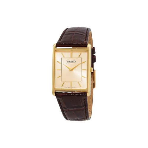 SEIKO Essentials Series Кварцевый механизм Кожаный ремешок Часы 27 мм Мужские часы Золотистый циферблат